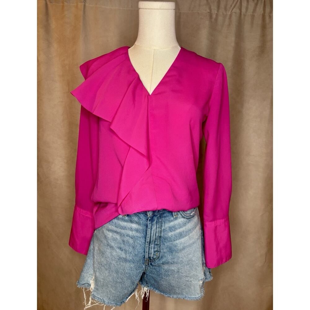Banana Republic Ruffle Blouse XS Petite Pink Long Sleeve Career Top